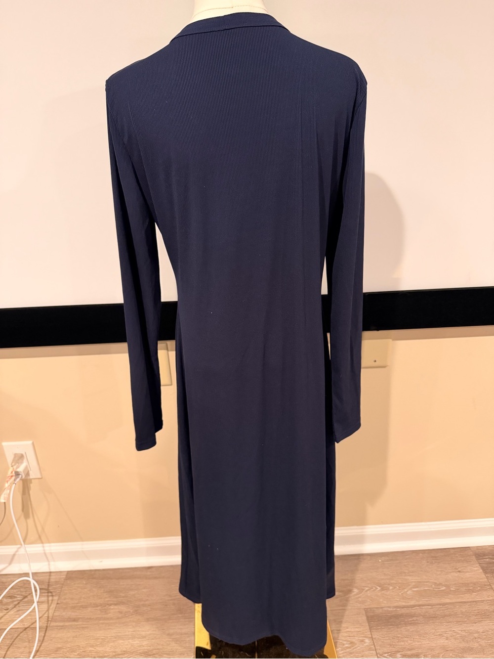 Navy Long Button-Front Robe Cardigan - Picture 5 of 6